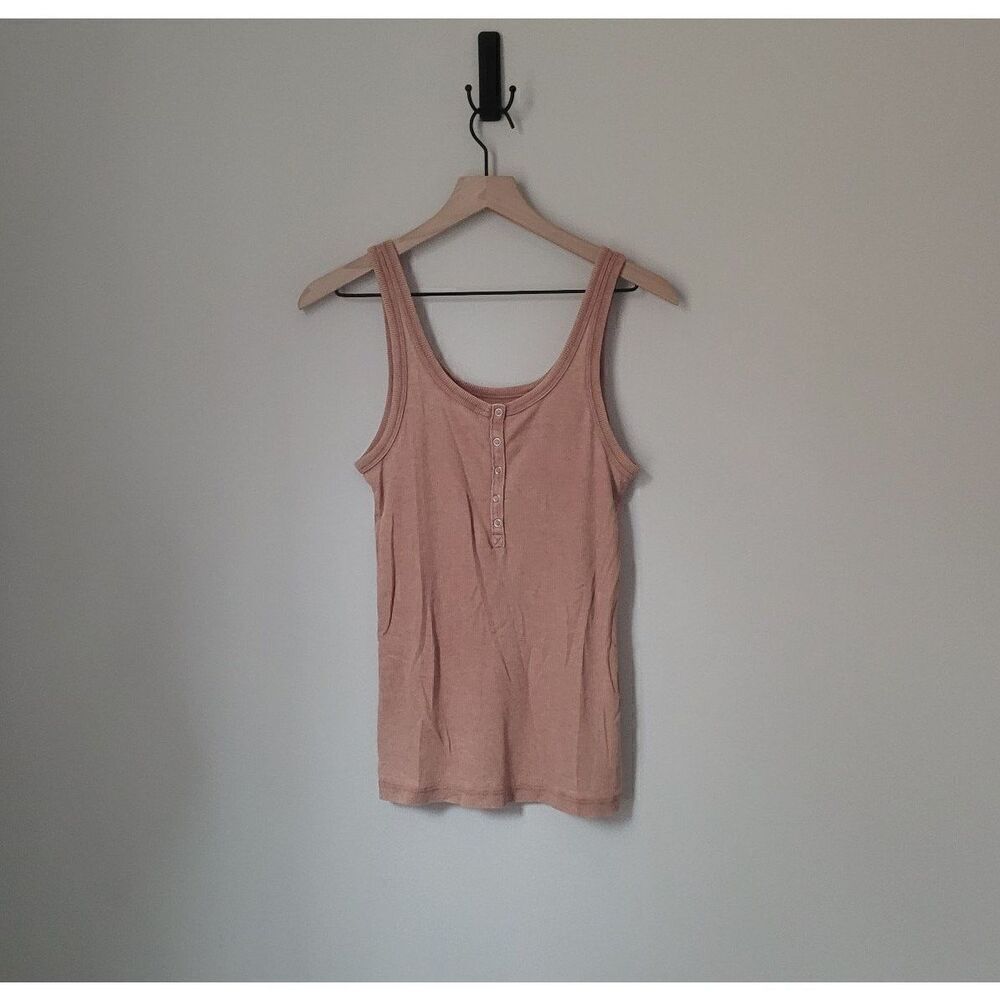 Aerie Real Soft Ribbed Snap Front Tank in Orange Size Medium